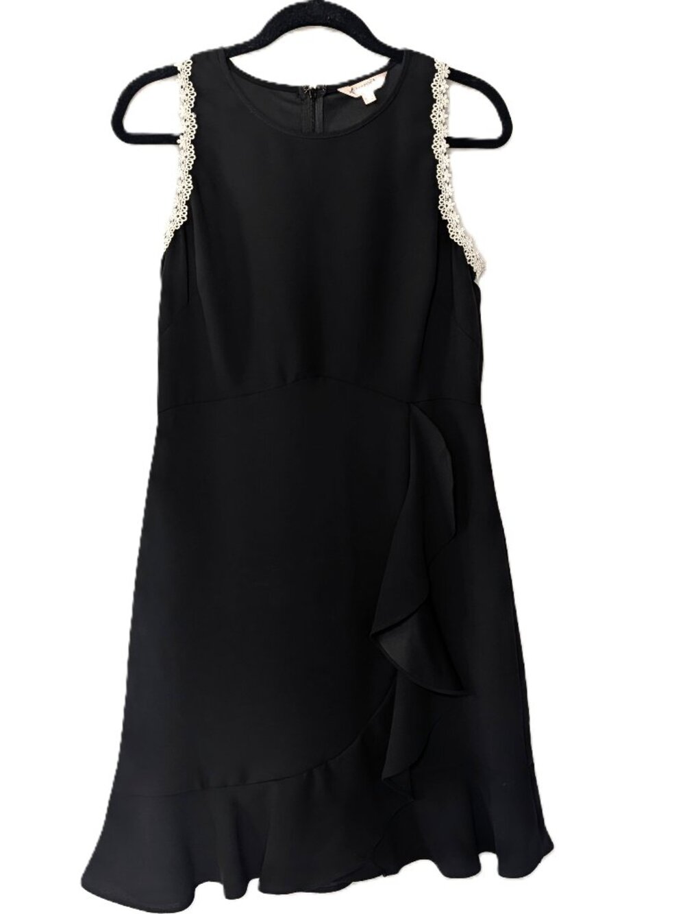 Nanette Lepore Black Lace Trim Cascade Ruffle Sheath Dress Womens 8